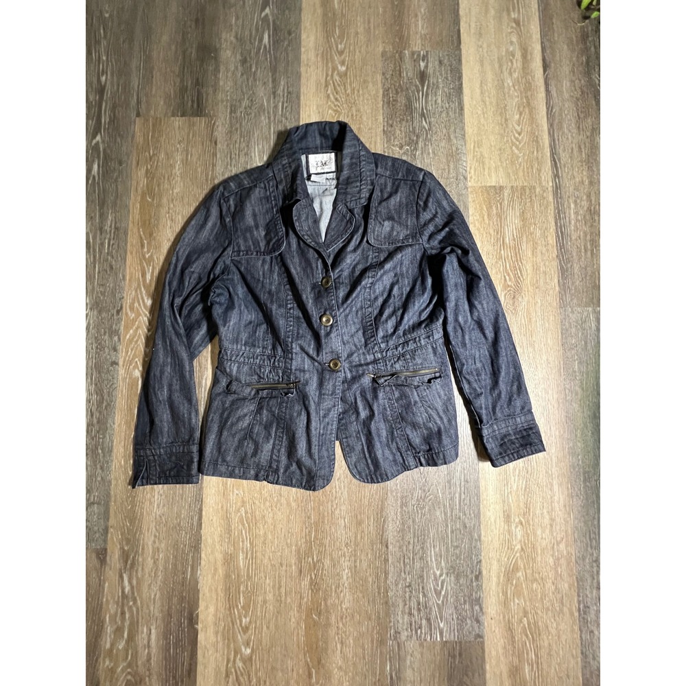 Live a Little Denim Blazer Jacket Womens‎ Large Blue Excellent Cinched Waist Zip